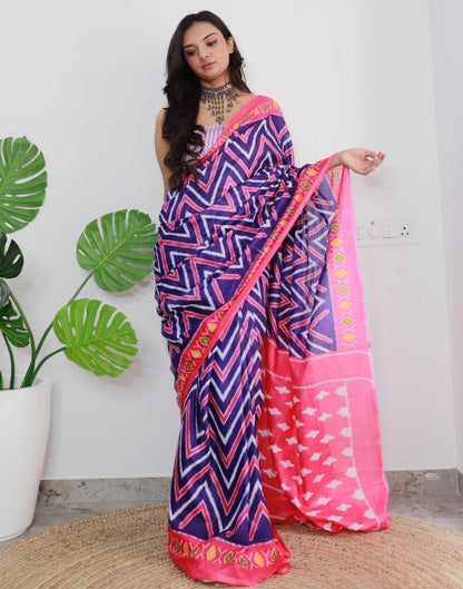 Blue Printed Cotton Saree