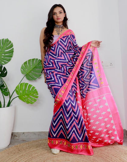 Blue Printed Cotton Saree