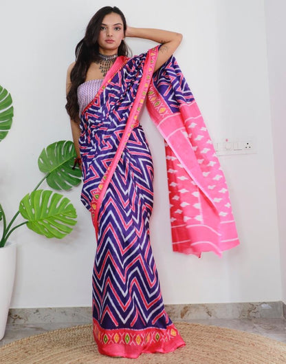 Blue Printed Cotton Saree