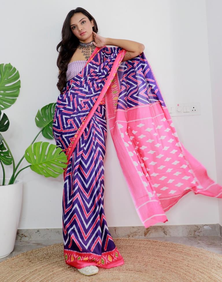 Blue Printed Cotton Saree