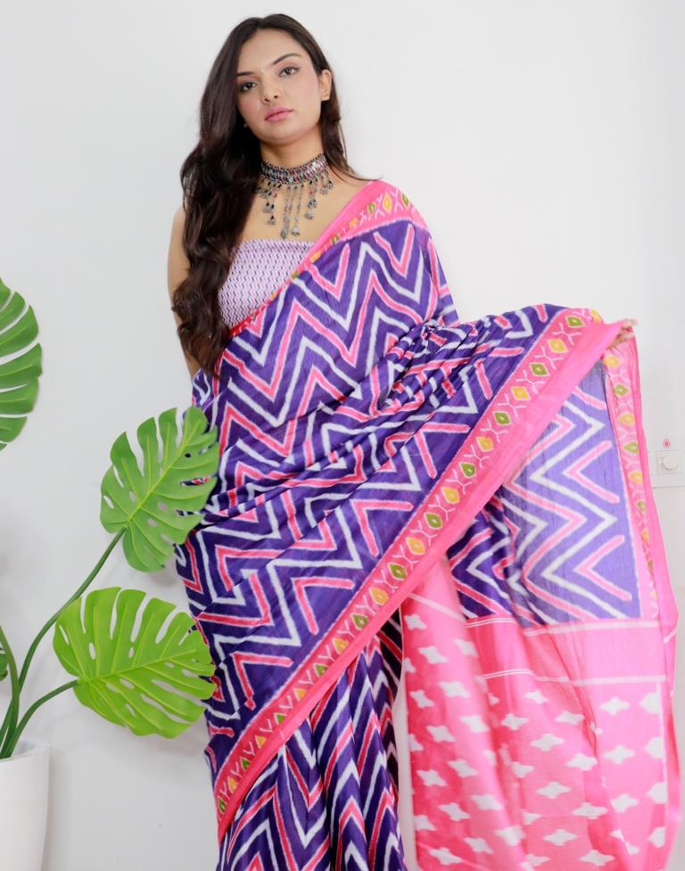 Blue Printed Cotton Saree