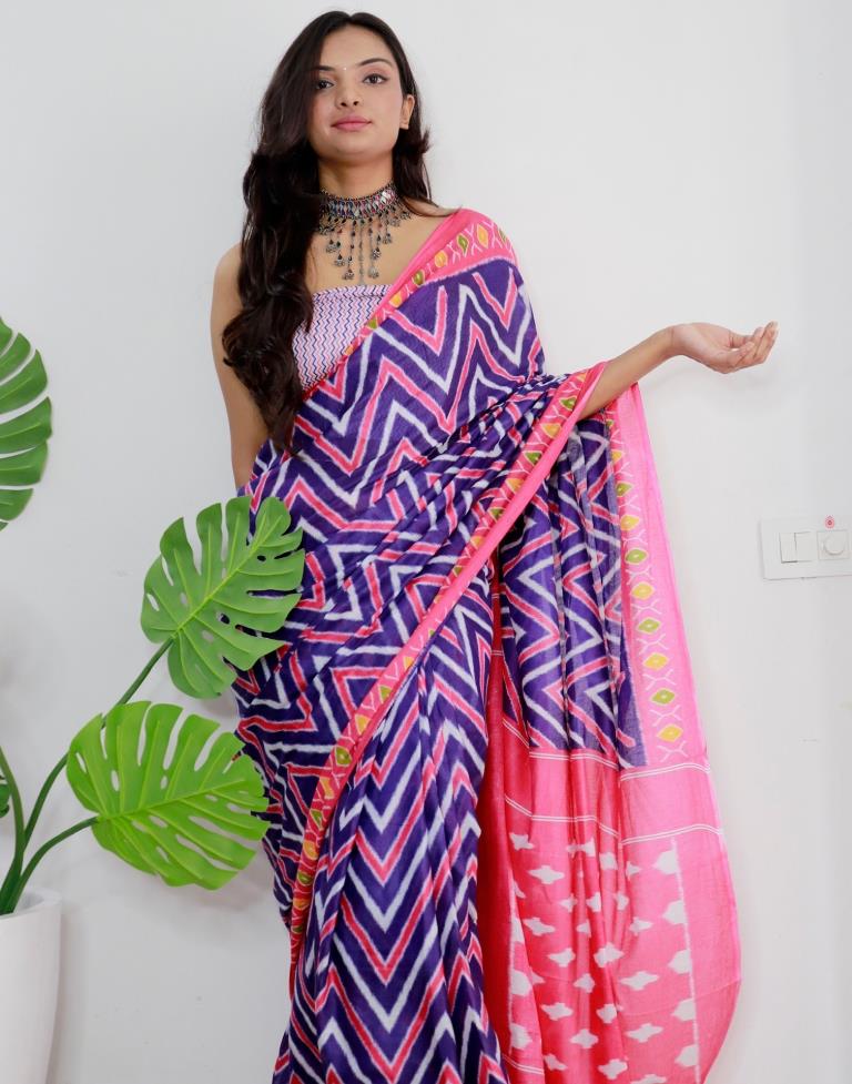 Blue Printed Cotton Saree