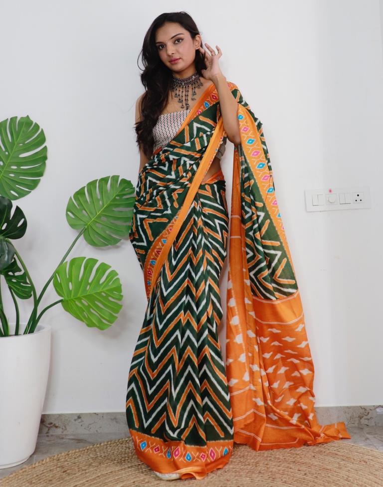 Green Printed Cotton Saree