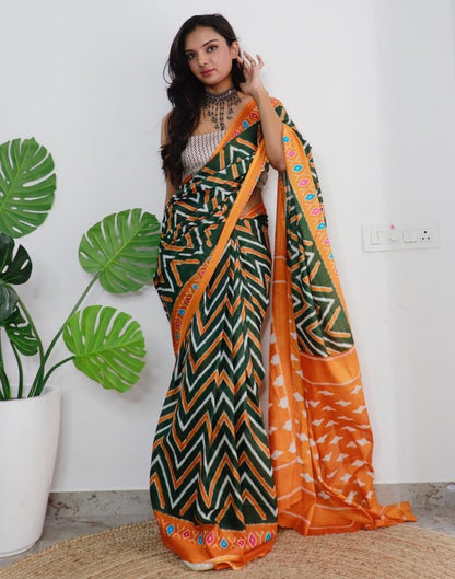 Green Printed Cotton Saree