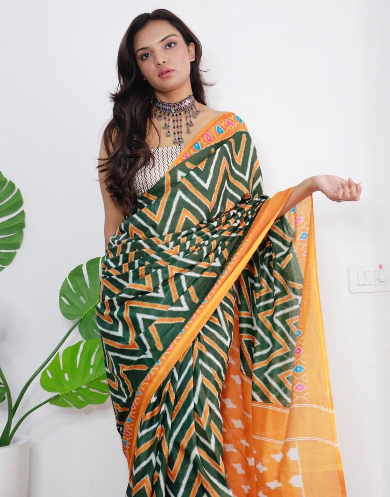 Green Printed Cotton Saree
