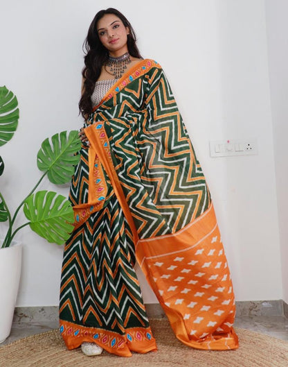 Green Printed Cotton Saree