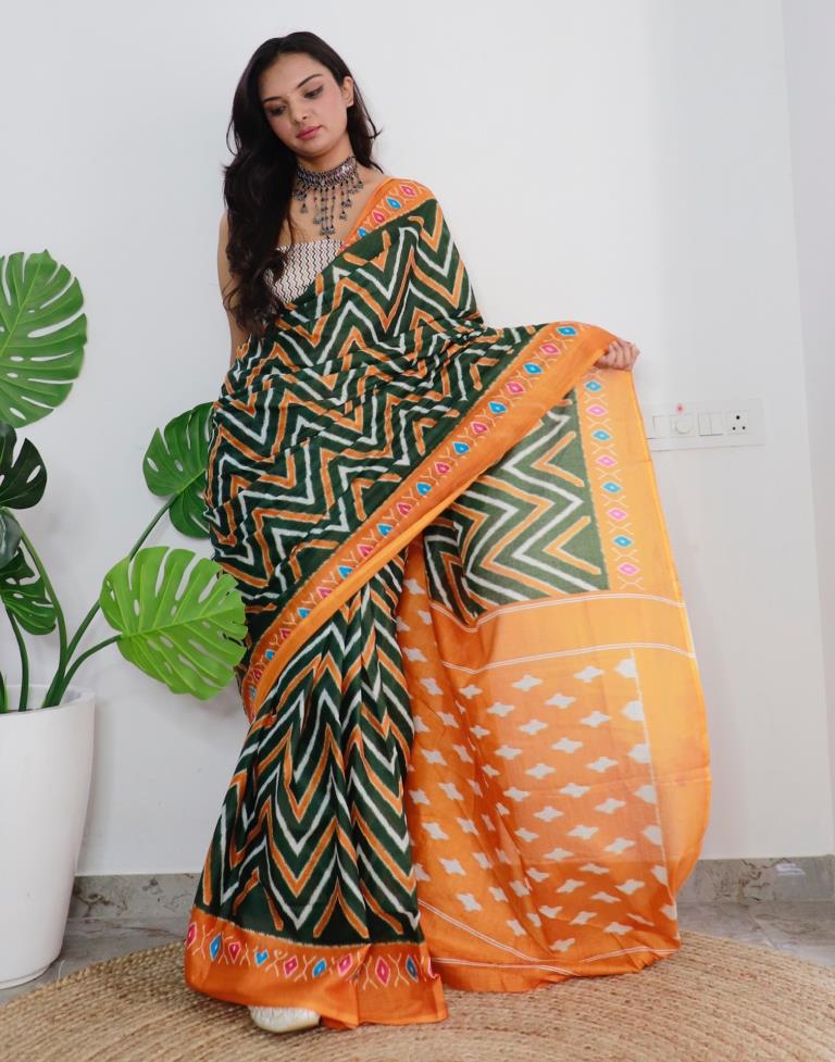 Green Printed Cotton Saree
