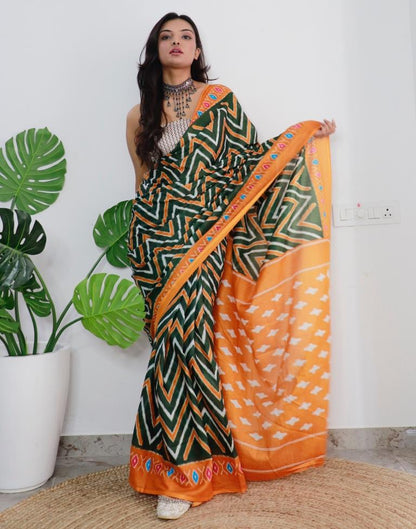 Green Printed Cotton Saree