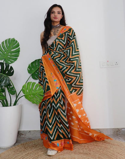 Green Printed Cotton Saree