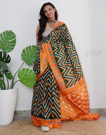 Green Printed Cotton Saree