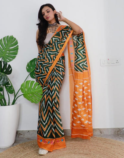 Green Printed Cotton Saree