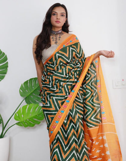 Green Printed Cotton Saree