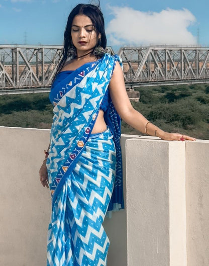 Blue Printed Cotton Saree