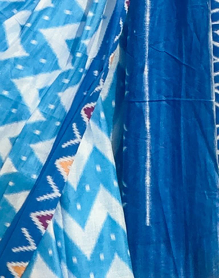 Blue Printed Cotton Saree