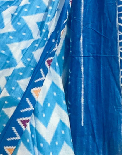 Blue Printed Cotton Saree