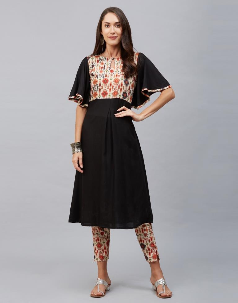 Black Coloured Rayon Digital Printed Kurti With Palazzo | Leemboodi