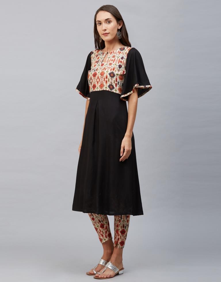 Black Coloured Rayon Digital Printed Kurti With Palazzo | Leemboodi