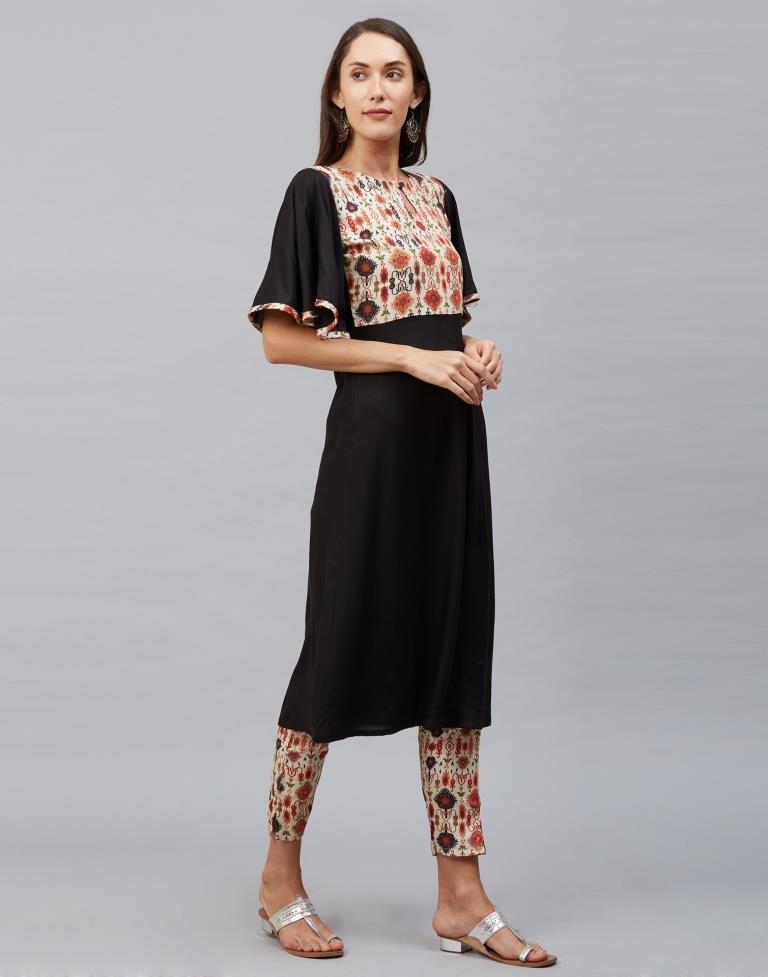 Black Coloured Rayon Digital Printed Kurti With Palazzo | Leemboodi