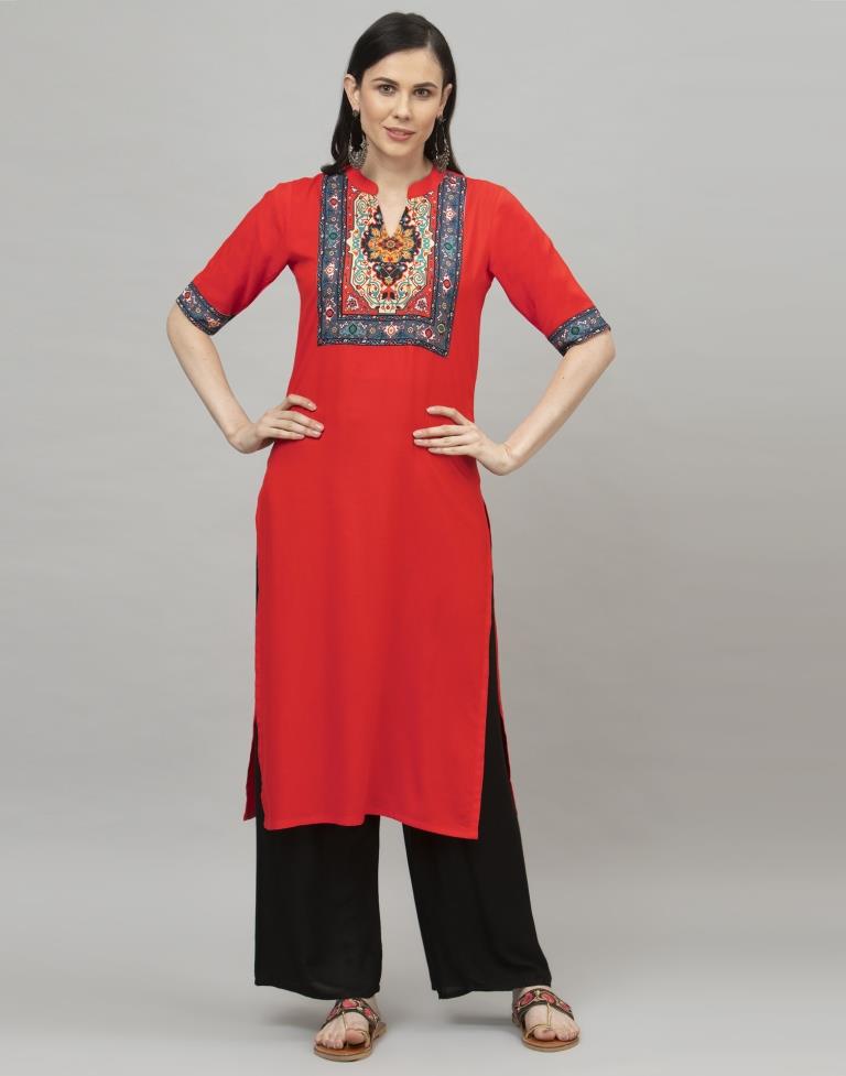 Amazing Red Coloured Digital Printed Rayon Kurti | Sudathi
