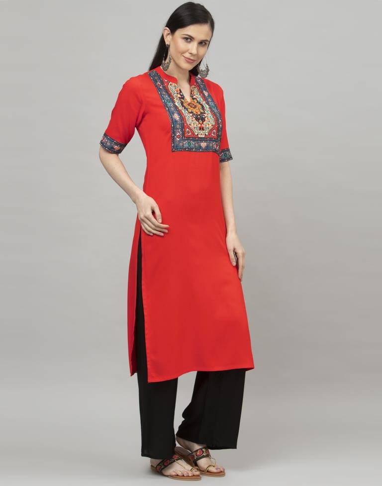 Amazing Red Coloured Digital Printed Rayon Kurti | Sudathi