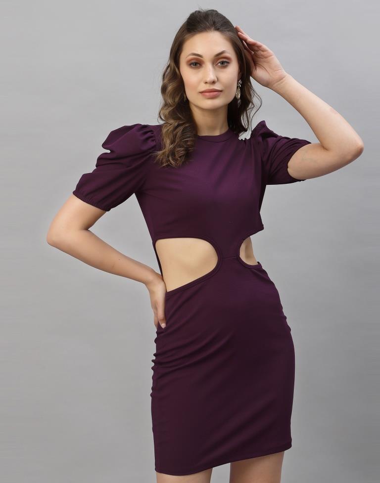 Wine puff Sleeve Bodycon Dress | Sudathi