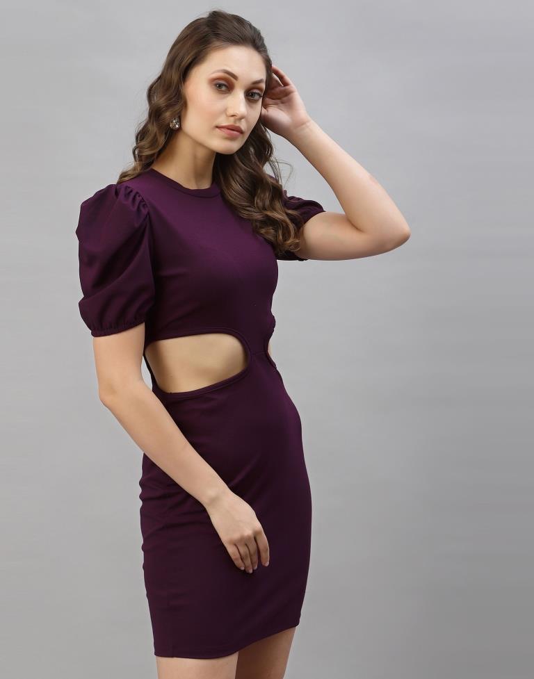 Wine puff Sleeve Bodycon Dress | Sudathi