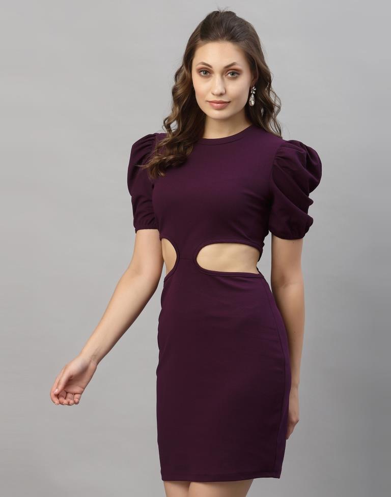 Wine puff Sleeve Bodycon Dress | Sudathi