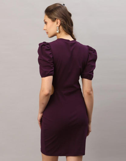 Wine puff Sleeve Bodycon Dress | Sudathi