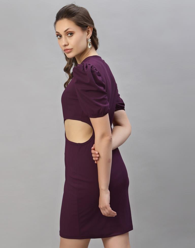 Wine puff Sleeve Bodycon Dress | Sudathi