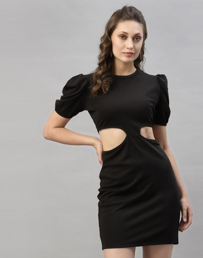 Black Puff Sleeve Bodycon Dress | Sudathi