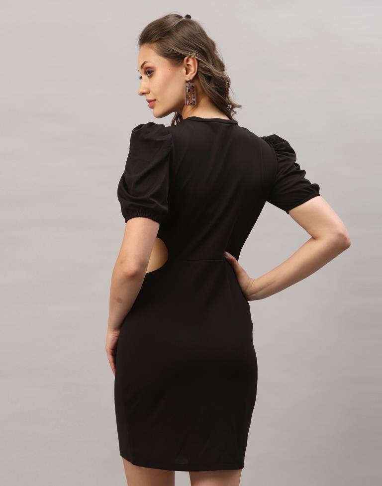 Black Puff Sleeve Bodycon Dress | Sudathi