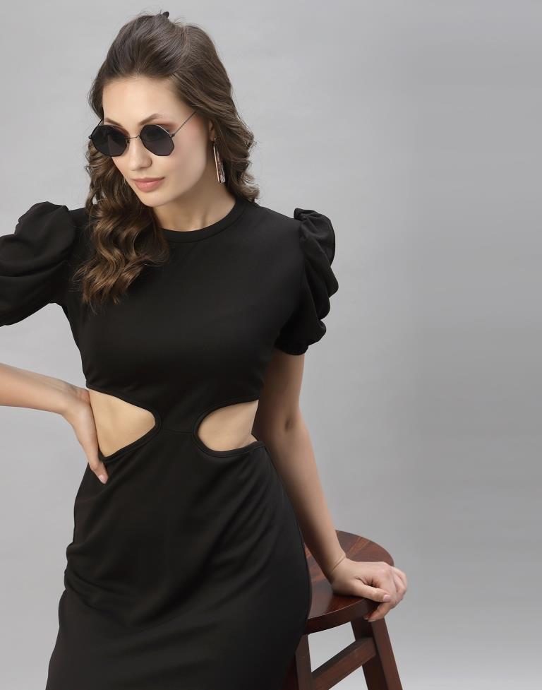 Black Puff Sleeve Bodycon Dress | Sudathi