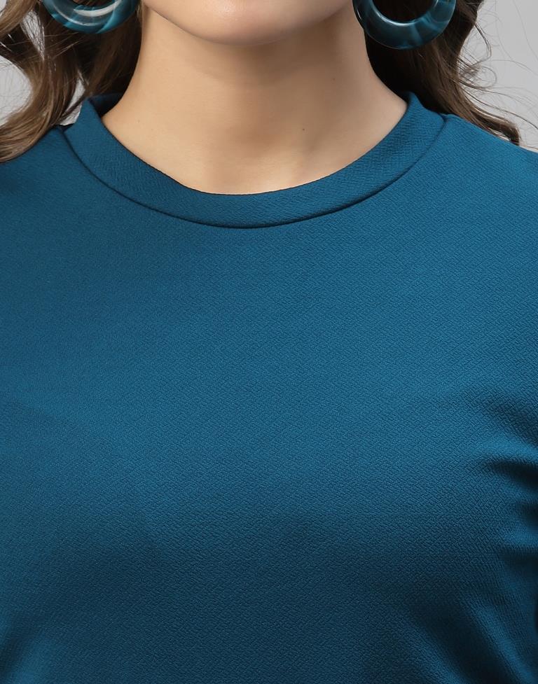 Teal Blue Puff Sleeve Bodycon Dress | Sudathi