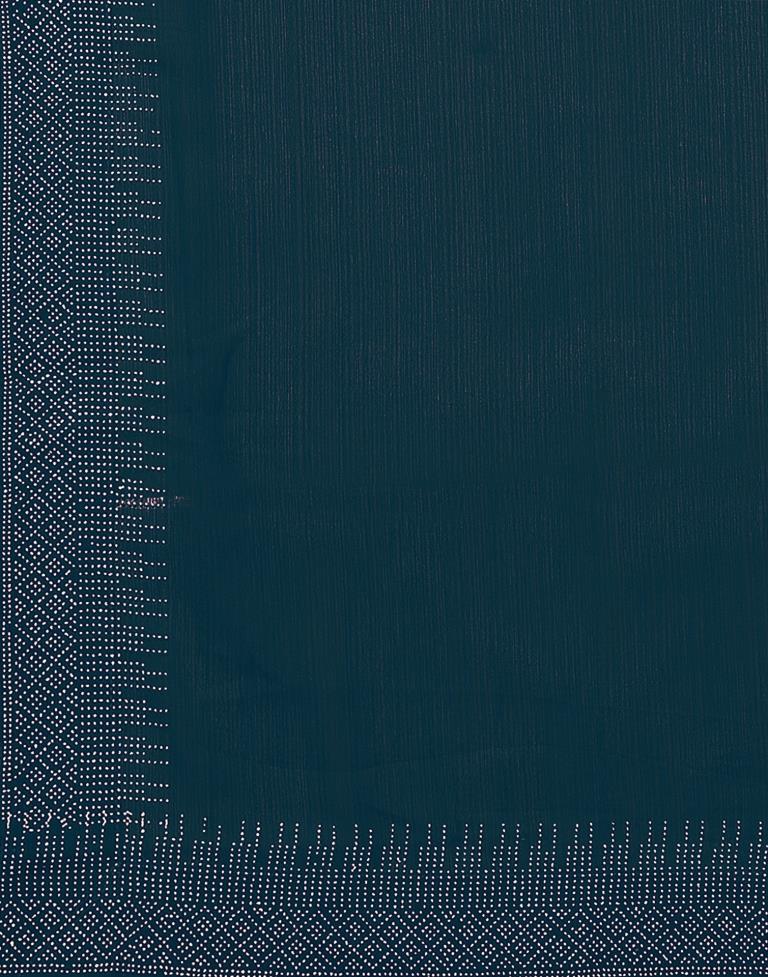 Dark Teal Blue Plain Georgette Saree