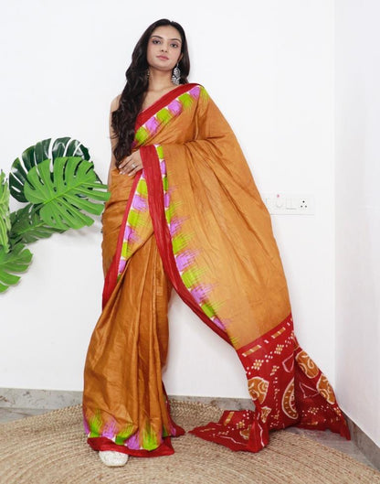 Mustard Yellow Printed Cotton Saree