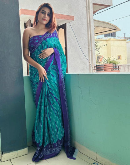 Green Printed Cotton Saree