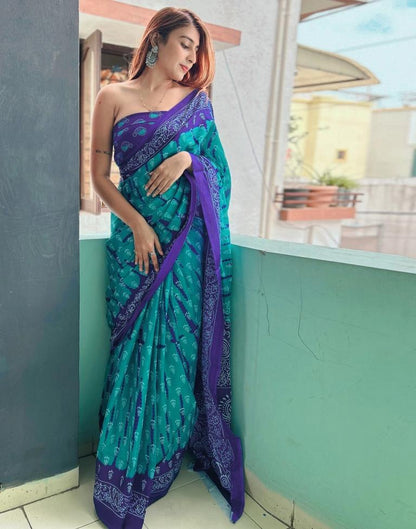 Green Printed Cotton Saree