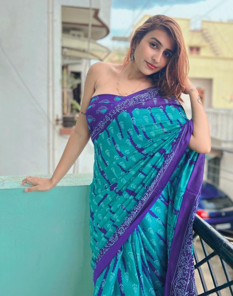 Green Printed Cotton Saree