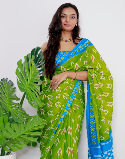 Green Printed Cotton Saree