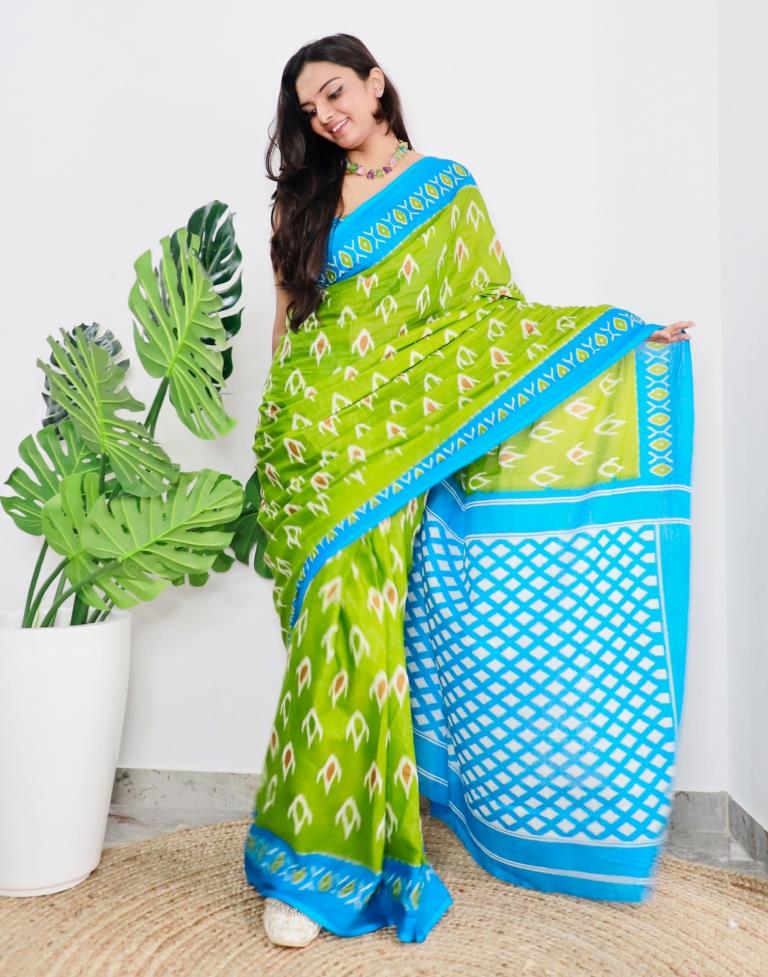 Green Printed Cotton Saree