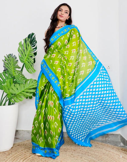Green Printed Cotton Saree