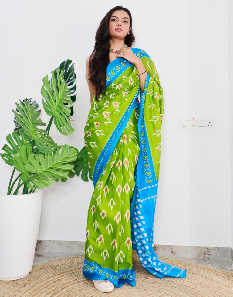 Green Printed Cotton Saree