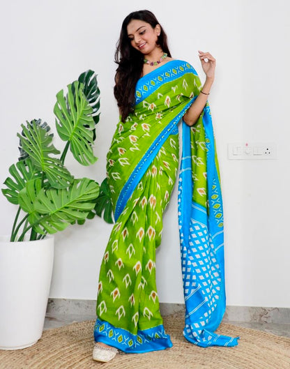 Green Printed Cotton Saree