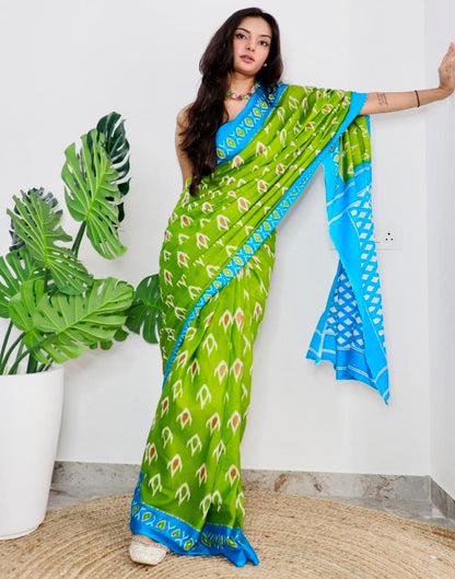 Green Printed Cotton Saree