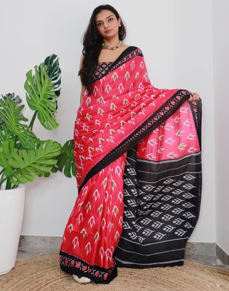 Pink Printed Cotton Saree