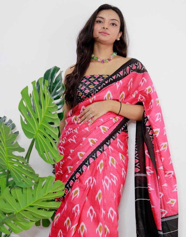 Pink Printed Cotton Saree