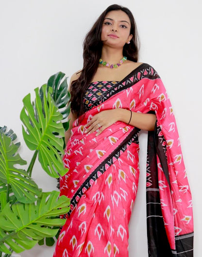 Pink Printed Cotton Saree