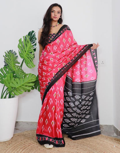 Pink Printed Cotton Saree