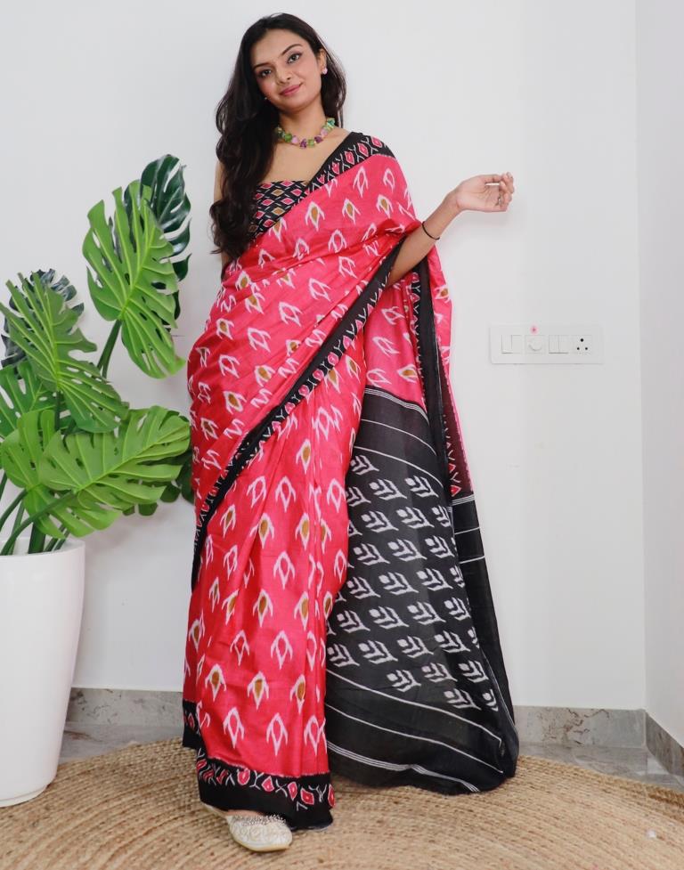 Pink Printed Cotton Saree