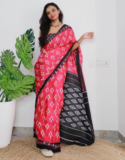 Pink Printed Cotton Saree